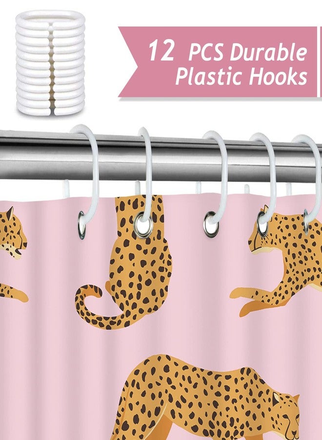 Bonhause Pink Leopard Shower Curtain, Trendy Cheetah Tropical Animal Bathroom Curtain 72x72 Inch Polyester Fabric Waterproof Bath Curtain with 12 Hooks - Image 3
