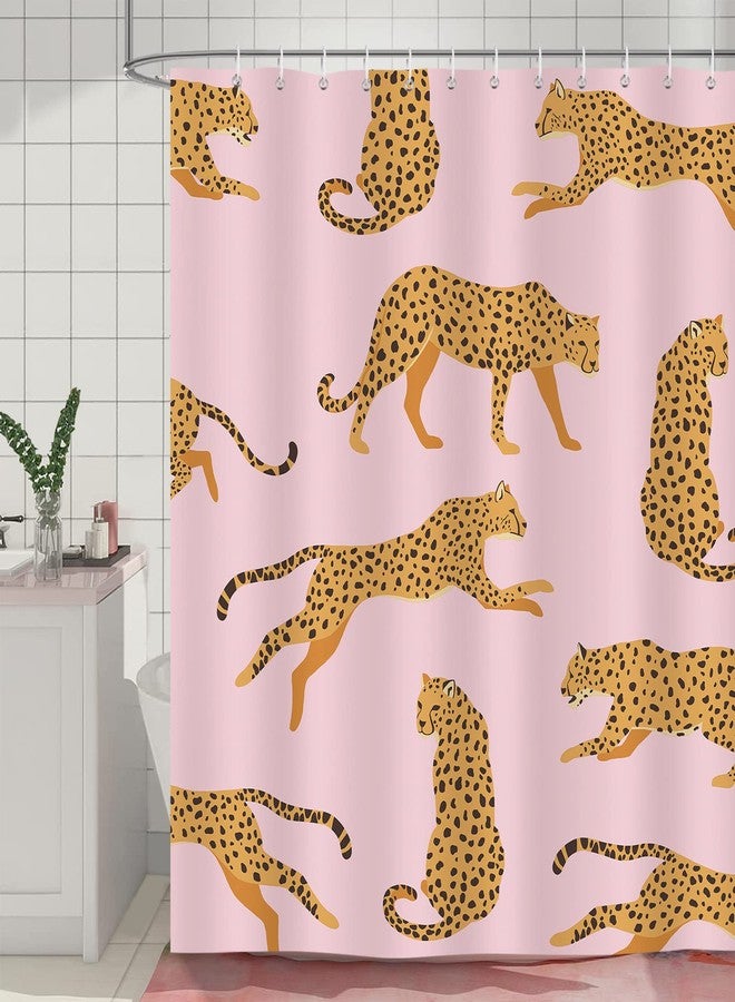 Bonhause Pink Leopard Shower Curtain, Trendy Cheetah Tropical Animal Bathroom Curtain 72x72 Inch Polyester Fabric Waterproof Bath Curtain with 12 Hooks - Image 2