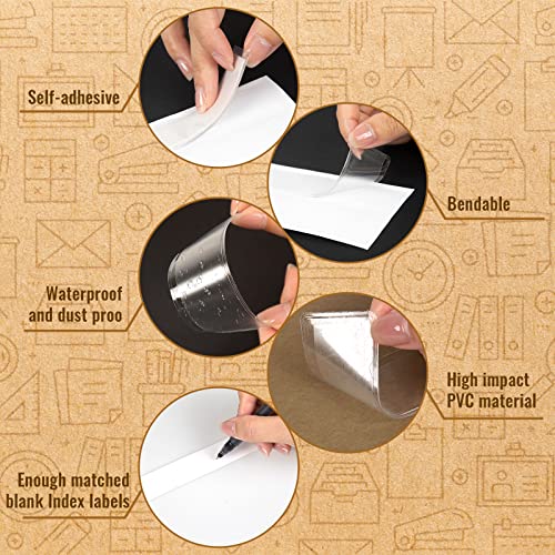 fuceury 100 Pieces Label Holders Adhesive Shelf Tag with Blank Index Card, Pockets Clear Shelf Tag Adhesive Label Pockets for Bookshelf Mailbox Shelves Storage Bins - Image 3