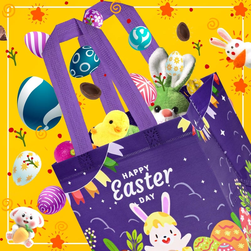 DECHISY Easter Bags, 6Pack Reusable Bunny Chick Egg Design, Non-Woven Easter Tote Bags with Handles, Ideal Easter Gift Bags, Easter Egg hunt bags, Fabric Easter Basket 8.3Ã—7.9Ã—5.9inch - Image 3
