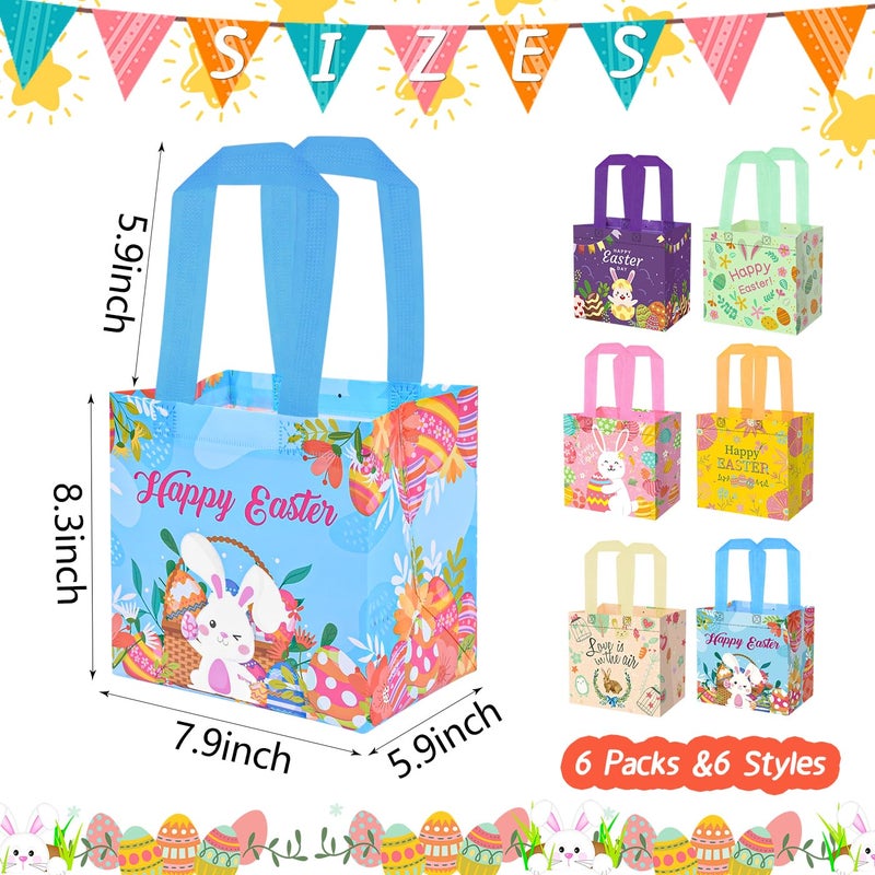 DECHISY Easter Bags, 6Pack Reusable Bunny Chick Egg Design, Non-Woven Easter Tote Bags with Handles, Ideal Easter Gift Bags, Easter Egg hunt bags, Fabric Easter Basket 8.3Ã—7.9Ã—5.9inch - Image 2