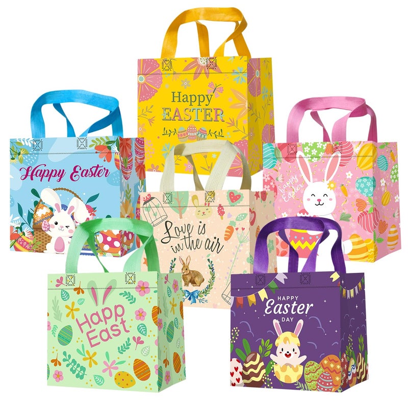 DECHISY Easter Bags, 6Pack Reusable Bunny Chick Egg Design, Non-Woven Easter Tote Bags with Handles, Ideal Easter Gift Bags, Easter Egg hunt bags, Fabric Easter Basket 8.3Ã—7.9Ã—5.9inch - Image 1