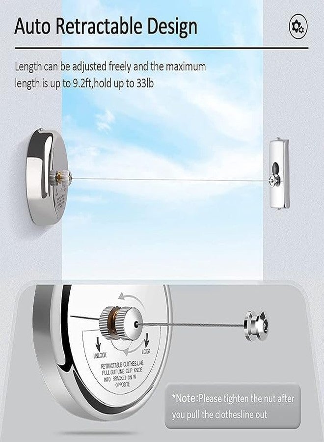 AMIQUS Stainless Steel Retractable Adjustable Clothesline, Lockable Hanging Washing Line, Wall-Mounted Wire Clothes line/Cloth Line Laundry Drying Rope for Indoor/Outdoor/Balcony (Silver) - Image 4