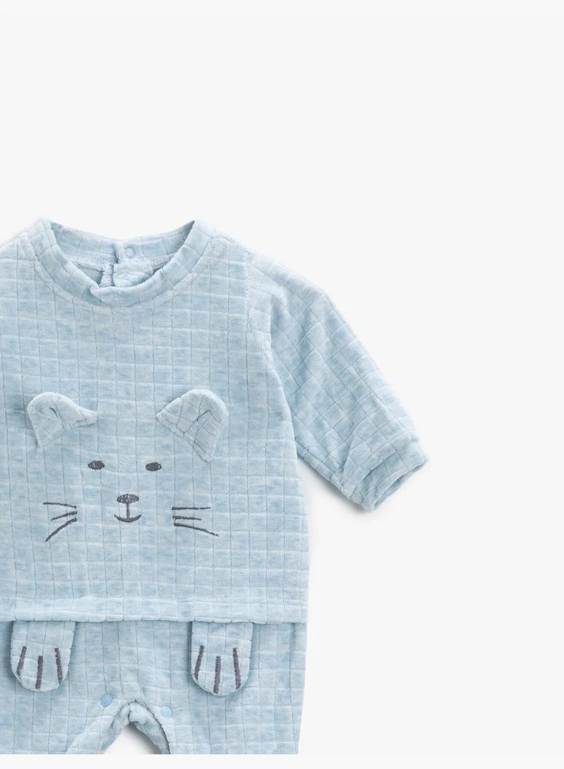 KOTON Long Sleeve Overalls Animal Figured Embroidered Cotton Bibaby