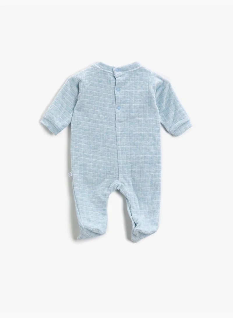 KOTON Long Sleeve Overalls Animal Figured Embroidered Cotton Bibaby