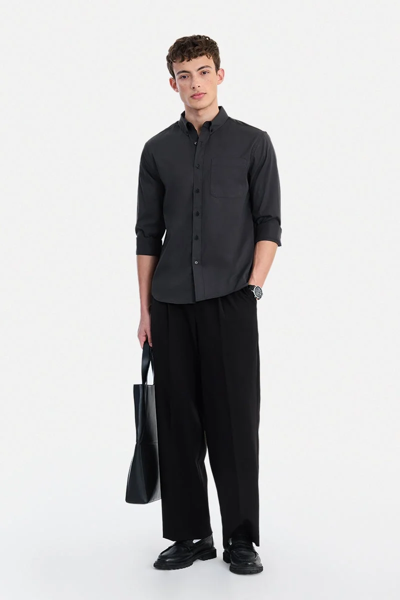 سنيتش Ash Grey Solid Long Sleeve Regular Fit Shirt