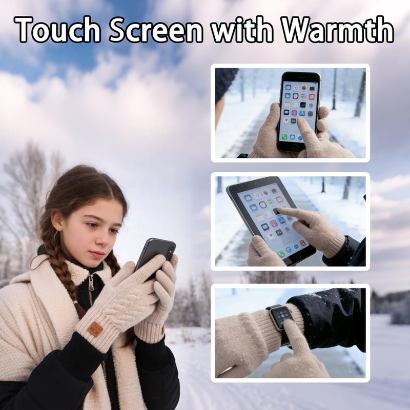 YukiniYa Kids Gloves Winter Thermal Double-Layer Knit Wool Fleece Lined Touchscreen for Boys Girls 4-18 Years Cold Weather - Image 5