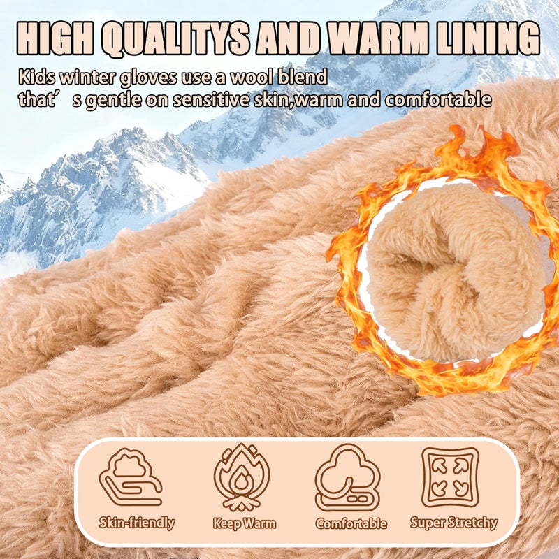 YukiniYa Kids Gloves Winter Thermal Double-Layer Knit Wool Fleece Lined Touchscreen for Boys Girls 4-18 Years Cold Weather - Image 2
