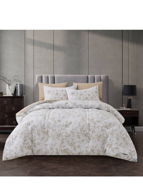 Cotton Comforter Set 4-Pcs Single Size Bed Fits(140 x 200 Cm) Reversible Printed Bedding Comforter Set With Super Soft Down Alternative Filling,Silver Sand