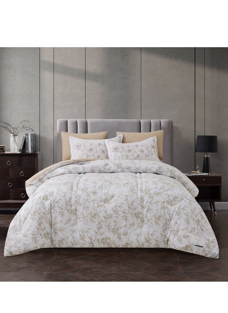 Donetella Cotton Comforter Set 4-Pcs Single Size Bed Fits(140 x 200 Cm) Reversible Printed Bedding Comforter Set With Super Soft Down Alternative Filling,Silver Sand 