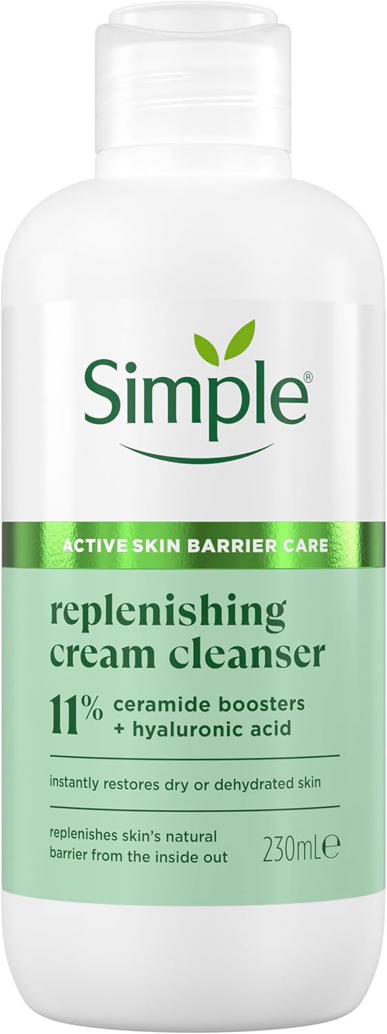Simple Replenishing Cream Cleanser Face Cleanser Suitable for even the Most Sensitive Skin with 11 Ceramide Boosters and Hyaluronic Acid 230 ml