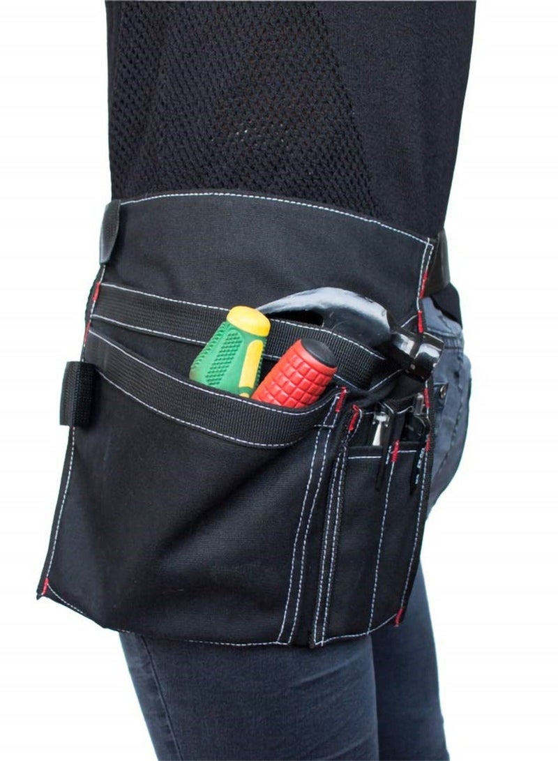 Y&D Multifunctional Canvas Tool Belt Pouch with Adjustable Clip, 12OZ Waist Apron for Workshop Storage, Woodworking Tools, Screwdrivers, and Gardening, Black  - Image 2