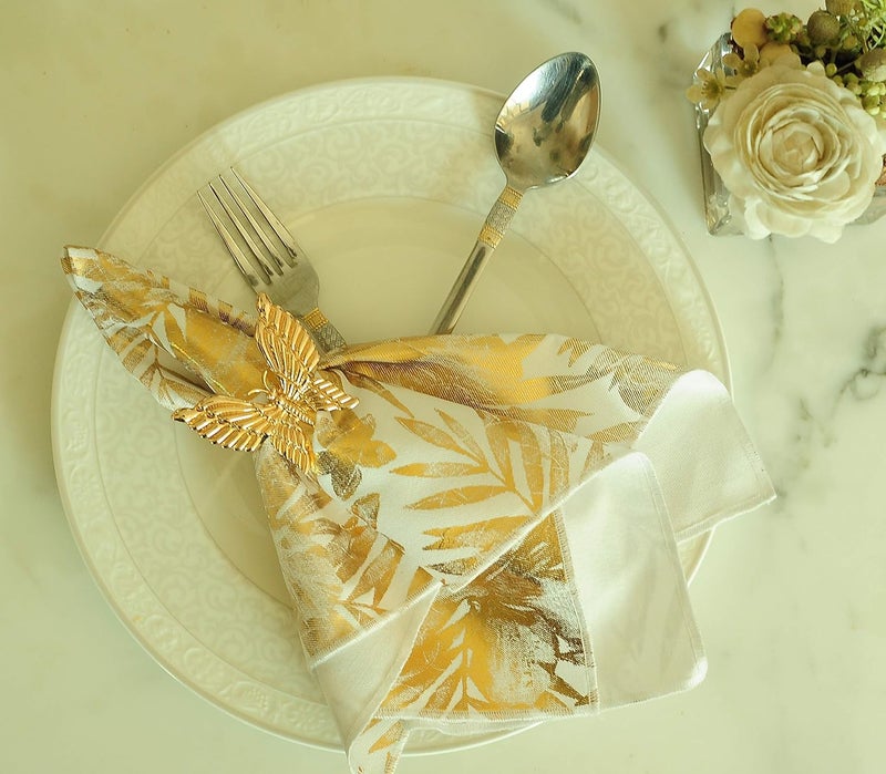 MJ Label 16*16" Folliage Napkin, White - Image 1