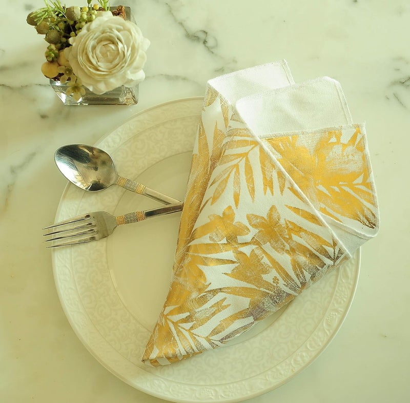 MJ Label 16*16" Folliage Napkin, White - Image 2