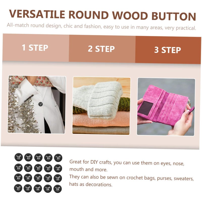 Natural Wood Round Buttons 20Pcs Polished Four Hole For Sewing Crafts - Image 3