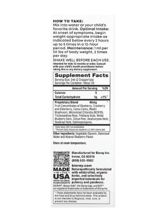 BIORAY Kids Immune Support  Toxin Remover Blueberry 2 fl oz 60 ml - Image 2