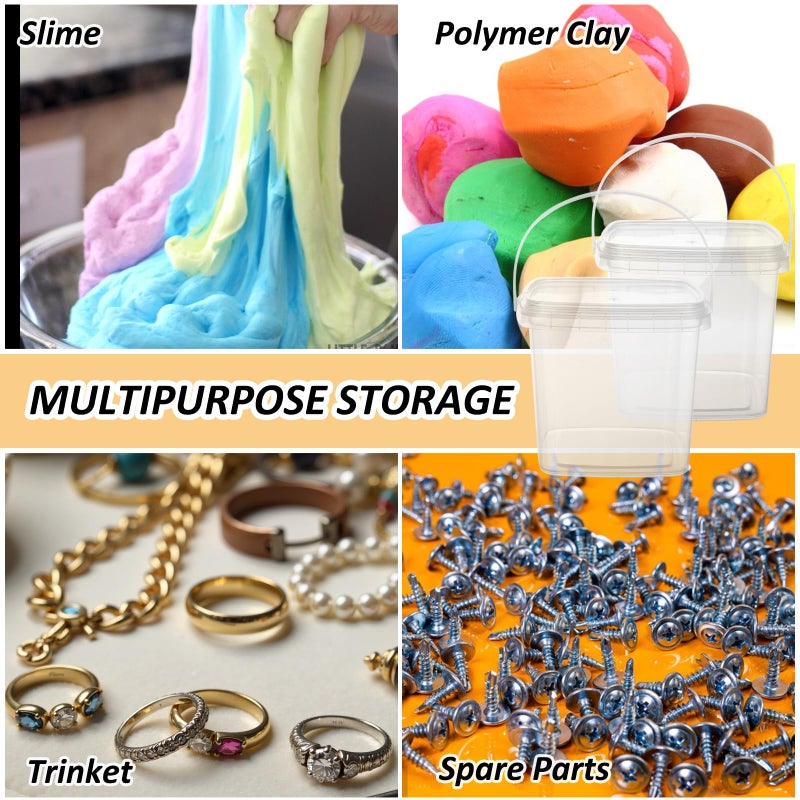 ZOFORTY 50PCS 10 oz Slime Containers with Lids and Handles, Plastic 300ml Storage Bucket Containers, Clear Empty Slime Buckets for Slime DIY Slime, Art Craft, Pigment, Small Tools, Part Material - Image 5