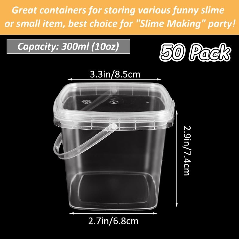 ZOFORTY 50PCS 10 oz Slime Containers with Lids and Handles, Plastic 300ml Storage Bucket Containers, Clear Empty Slime Buckets for Slime DIY Slime, Art Craft, Pigment, Small Tools, Part Material - Image 2