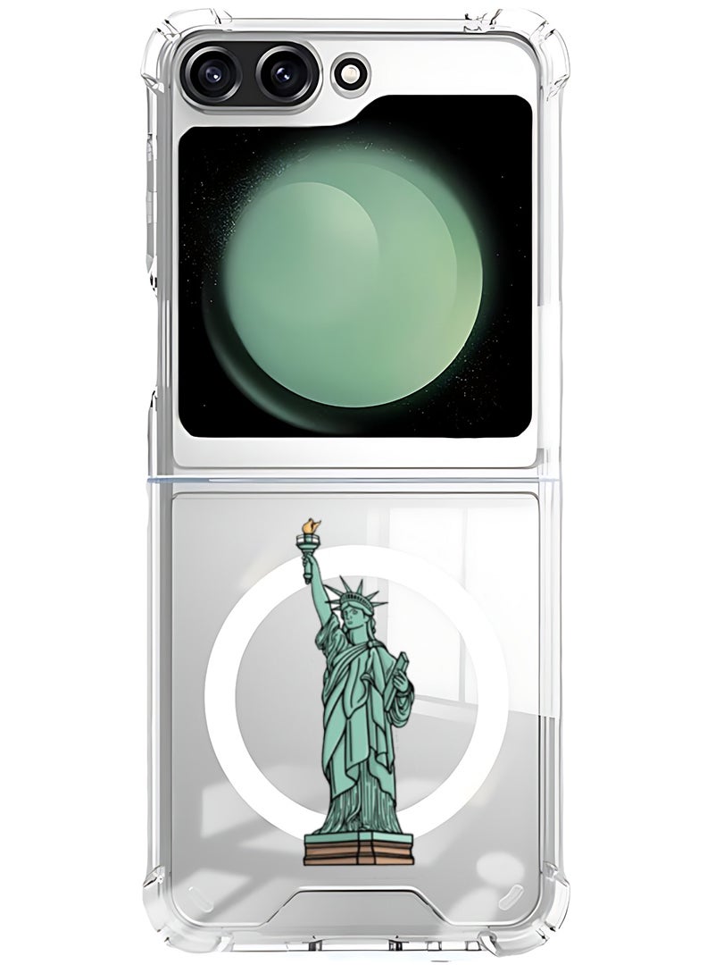 Theodor Magnetic Case for Samsung Galaxy Z Flip 5 Compatible with MagSafe Wireless Charging, Shockproof Phone Bumper Cover Statue of liberty - Image 1