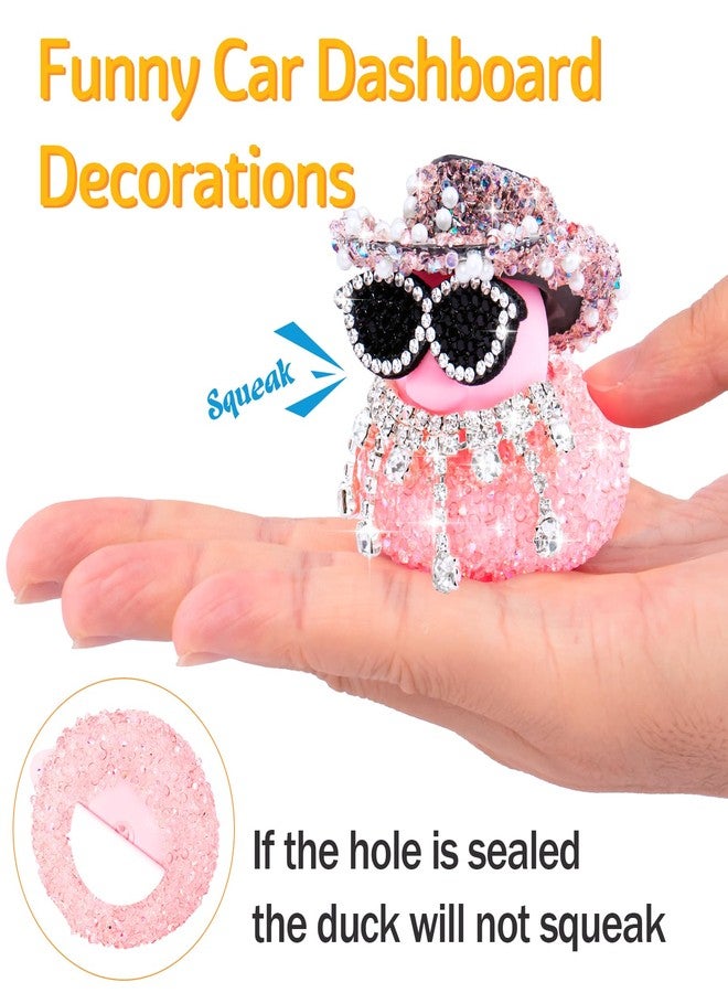 wonuu Pink Diamond Bling Rubber Duck Car Ornaments Sparkly Dashboard Decorations for Cool car Accessories, Heart-Shaped Glasses - Image 5