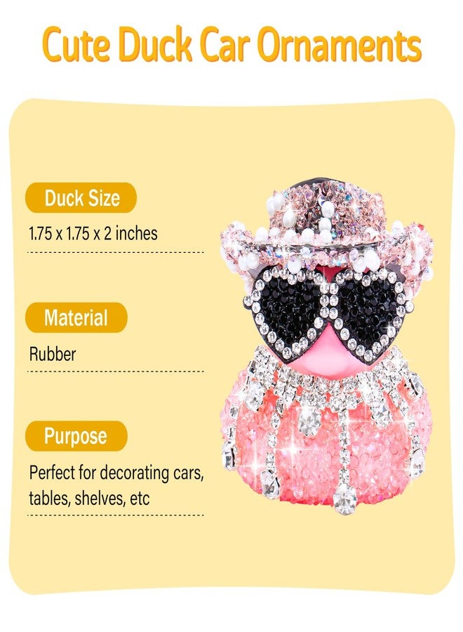 wonuu Pink Diamond Bling Rubber Duck Car Ornaments Sparkly Dashboard Decorations for Cool car Accessories, Heart-Shaped Glasses - Image 2