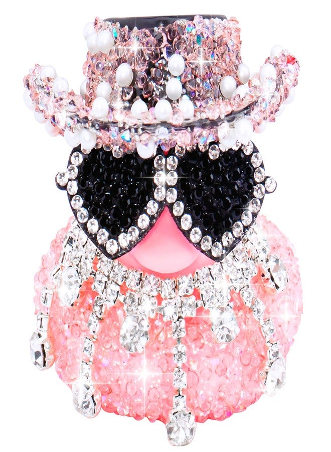 wonuu Pink Diamond Bling Rubber Duck Car Ornaments Sparkly Dashboard Decorations for Cool car Accessories, Heart-Shaped Glasses - Image 1