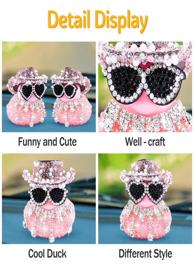 wonuu Pink Diamond Bling Rubber Duck Car Ornaments Sparkly Dashboard Decorations for Cool car Accessories, Heart-Shaped Glasses - Image 4