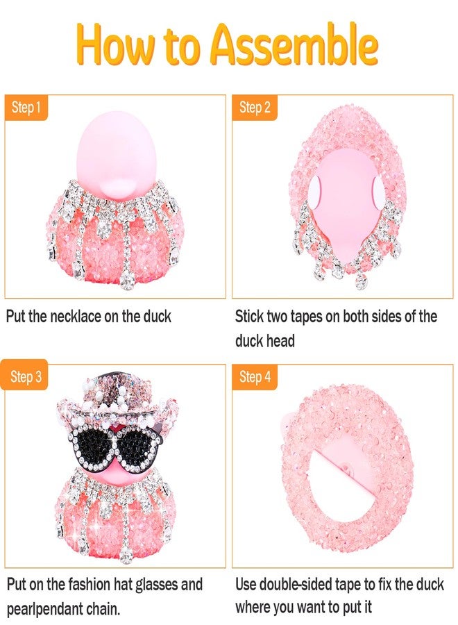 wonuu Pink Diamond Bling Rubber Duck Car Ornaments Sparkly Dashboard Decorations for Cool car Accessories, Heart-Shaped Glasses - Image 3