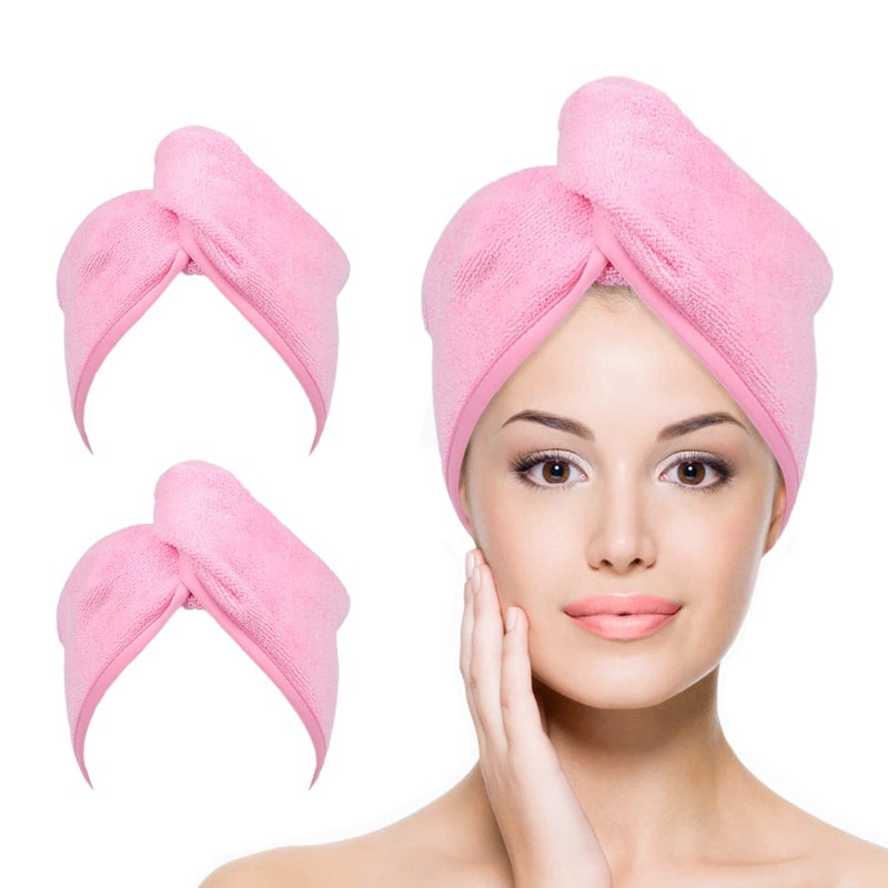 YoulerTex Microfiber Hair Towel Hair Wrap 2 Pack 10X26 Hair Dryer Towels for Women Absorbent Turban Twist Drying Shower Cap Curly Hair Products for Hair Care Hair Accessories 07 Pink
