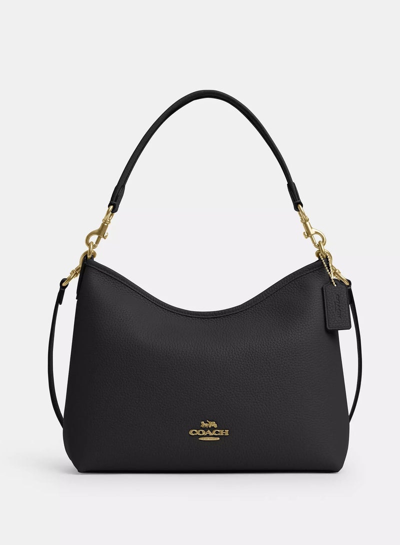 كوتش حقيبة الكتف Coach Laurel31 CR148 جلد حبيبي أسود للنساء، حقيبة يد، حزام كتف وكتف عرض قابل للفصل، حقيبة هوبو يومية بسعة كبيرة، حقيبة فاخرة للسيدات - Image 1
