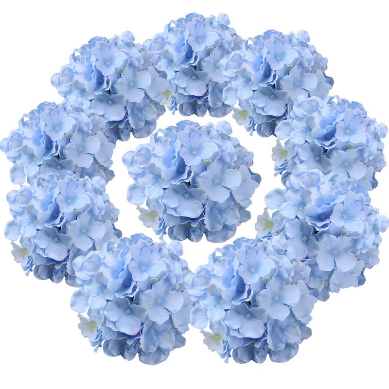 Flojery Silk Hydrangea Heads Artificial Flowers Heads with Stems for Home Wedding Decor,Pack of 10 (Blue) - Image 1