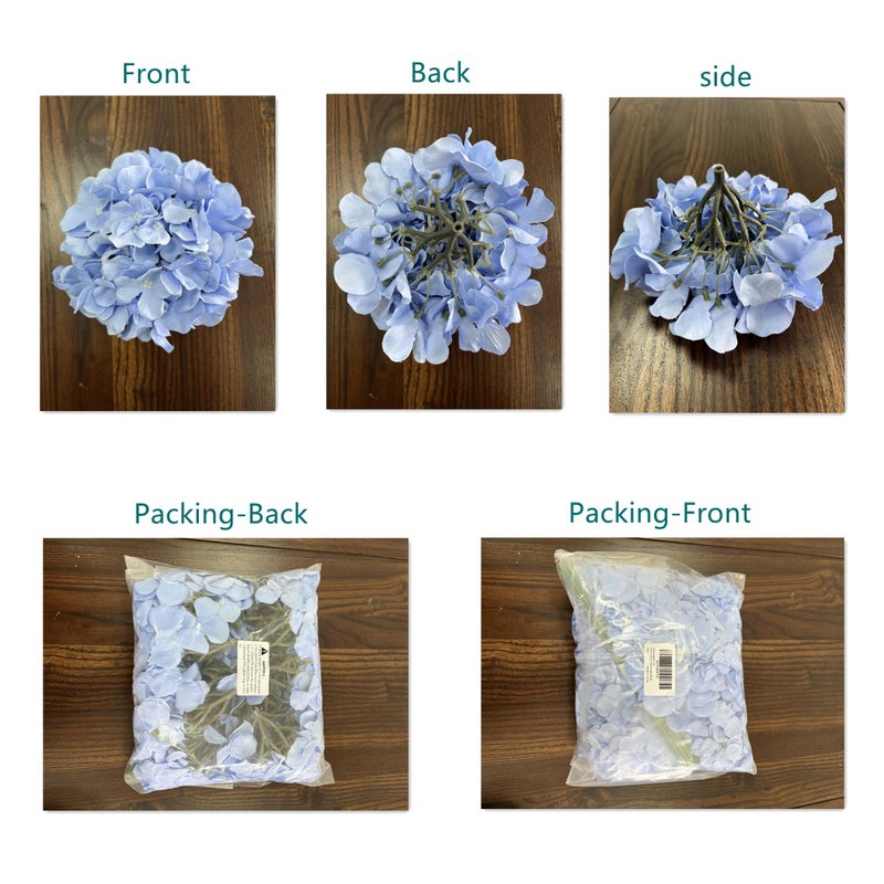 Flojery Silk Hydrangea Heads Artificial Flowers Heads with Stems for Home Wedding Decor,Pack of 10 (Blue) - Image 3