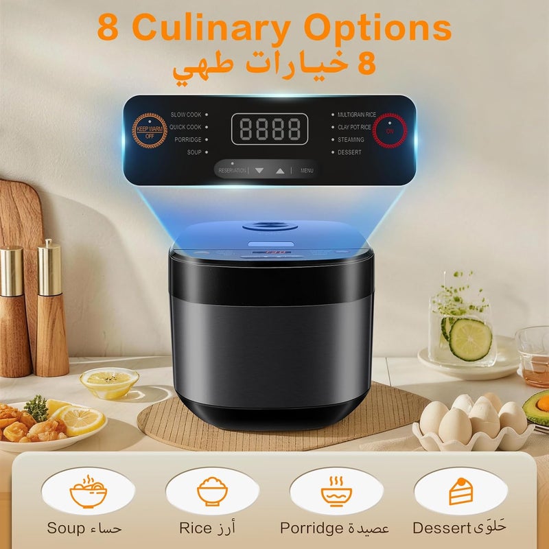 رويال ستار طباخ أرز كهربائي من ROYALSTAR مع قدر بخار وكوب قياس، سعة 5 لتر، قدر بخار للأرز، وعاء داخلي غير لاصق، إبقاء دافئ لمدة 24 ساعة ومؤقت لمدة 15 ساعة، 8 أوضاع قائمة للطعام الصحي، الحساء، الخضروات، الكيك - Image 3