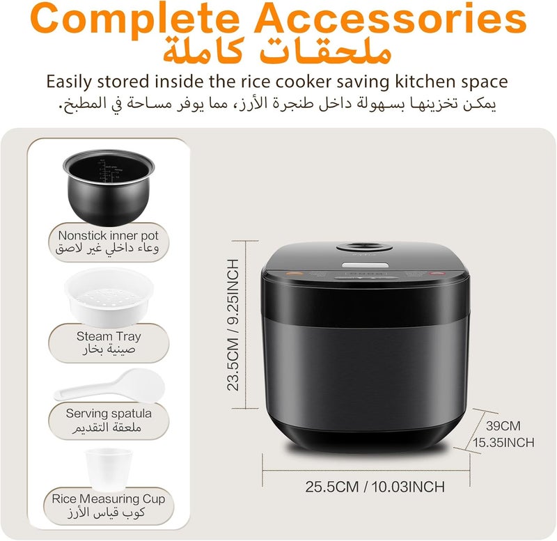 رويال ستار طباخ أرز كهربائي من ROYALSTAR مع قدر بخار وكوب قياس، سعة 5 لتر، قدر بخار للأرز، وعاء داخلي غير لاصق، إبقاء دافئ لمدة 24 ساعة ومؤقت لمدة 15 ساعة، 8 أوضاع قائمة للطعام الصحي، الحساء، الخضروات، الكيك - Image 5