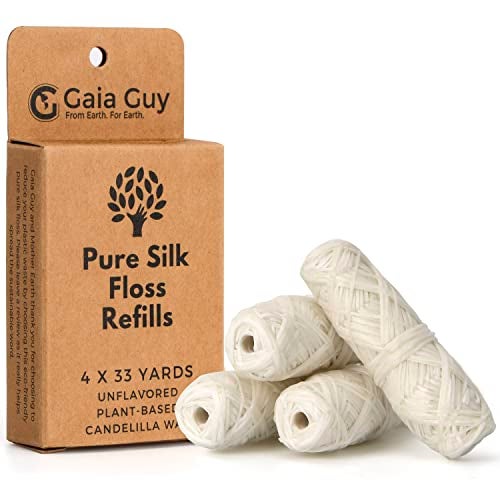 Gaia Guy Silk Dental Floss Refill | Unflavored Natural Silk | 4 spools x 33yds | Compostable, Sustainable & Biodegradable Silk Flossing Thread & Eco-Friendly Packaging - Image 1