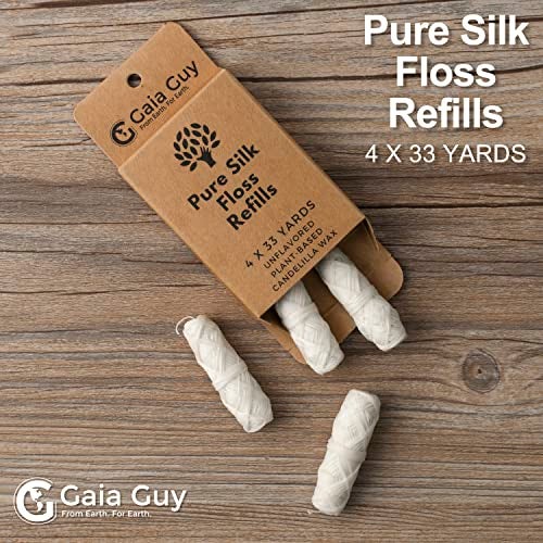 Gaia Guy Silk Dental Floss Refill | Unflavored Natural Silk | 4 spools x 33yds | Compostable, Sustainable & Biodegradable Silk Flossing Thread & Eco-Friendly Packaging - Image 2