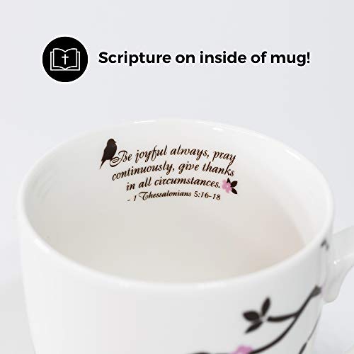 Divinity Boutique Inspirational Ceramic, Brown Birds on White Mug, 1 Theses. 5:16-17, The Joyful Always Pray, Multicolor, One Size,12 fluid ounce - Image 2