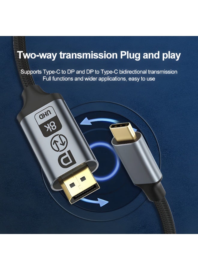 سيزمي ✦ CIZMI كابل USB-C ⇄ DisplayPort 1.4 ثنائي الاتجاه بدقة 8K | Type-C 2.1 ⇄ DP 1.4 | فيديو 8K@60Hz و4K@240Hz | متوافق مع سلسلة iPhone 17/16 وMacBook وiPad | طول 2 متر، بتصميم مجدول - Image 4