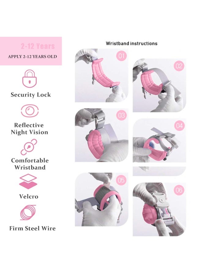 Toddler Harness Walking Leash- Child Anti Lost Wrist Link - Child Safety Harness - Upgrade with Reflective(6.5ft) - for Boys and Girls,Not Easy to Open Without Key (Pink) - Image 4