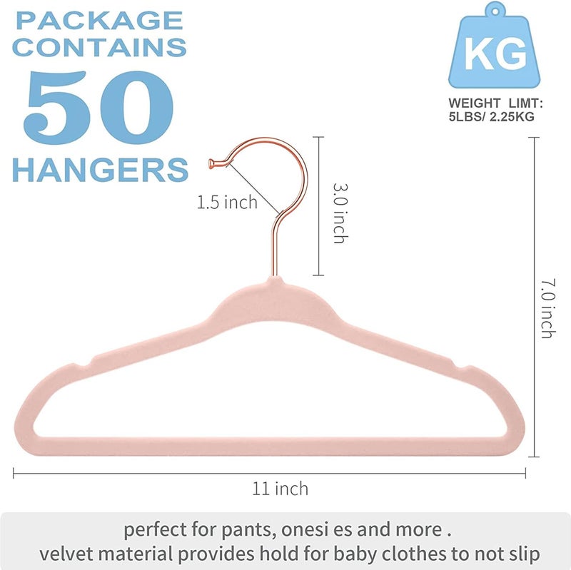 Red Dot Gift 50-Pack Baby Velvet Hangers - Non Slip Toddler Hangers with 360 Chrome Rose-Gold Hook - Image 2