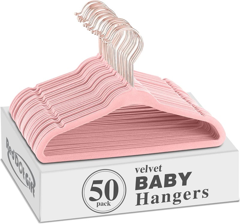 Red Dot Gift 50-Pack Baby Velvet Hangers - Non Slip Toddler Hangers with 360 Chrome Rose-Gold Hook - Image 1