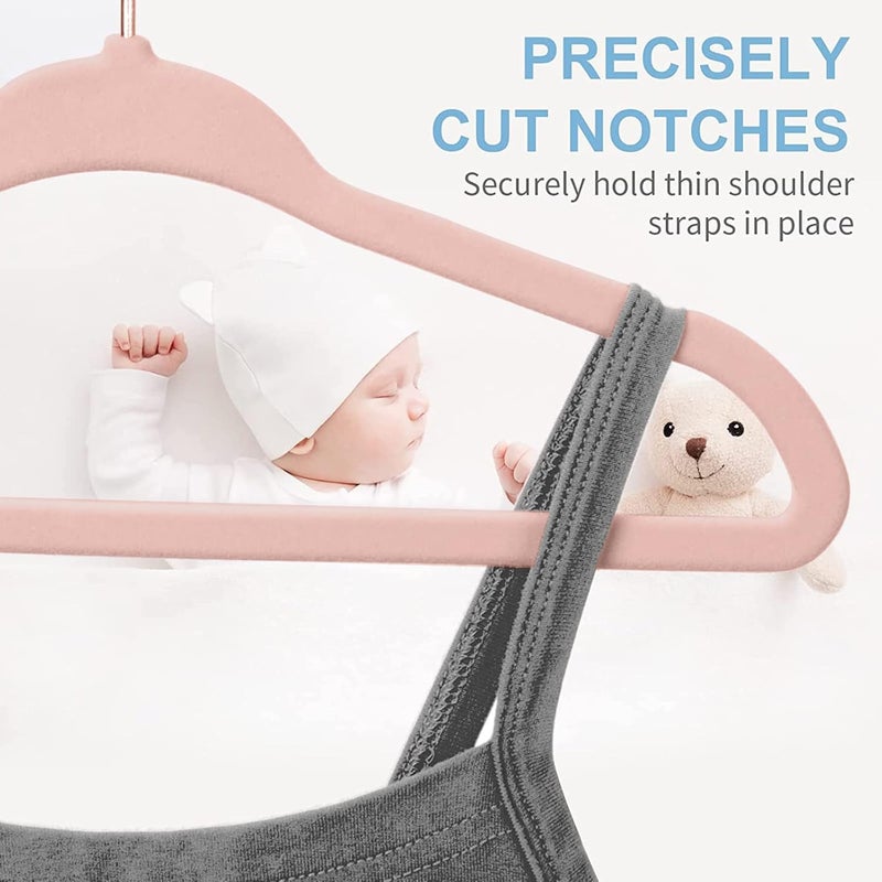 Red Dot Gift 50-Pack Baby Velvet Hangers - Non Slip Toddler Hangers with 360 Chrome Rose-Gold Hook - Image 3