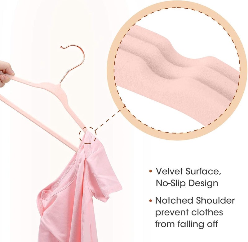 Red Dot Gift 50-Pack Baby Velvet Hangers - Non Slip Toddler Hangers with 360 Chrome Rose-Gold Hook - Image 5