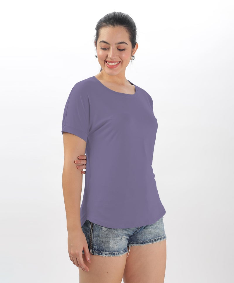 SHODOX® Women's Cotton Blend Solid Regular fit Round Neck Short Sleeve T-Shirt (Pack of 1) - Image 3