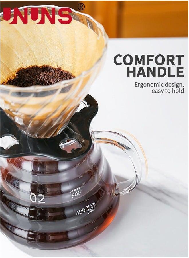 UNUNS Pour Over Coffee Maker,20oz Paperless Borosilicate Glass Carafe And Reusable Filter,Glass Pot,Manual Dripper Brewer - Image 5