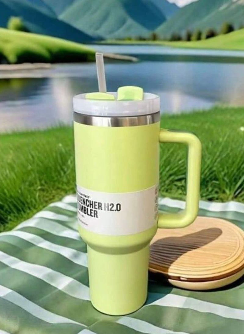 ستانلي كوب ستانلي كوينشر H2.0 فلو ستيت المصنوع من الفولاذ المقاوم للصدأ والمُعزل بالفراغ مع غطاء وقشة للمياه أو الشاي المثلج أو القهوة (جلاسير 40 أونصة) - Image 1