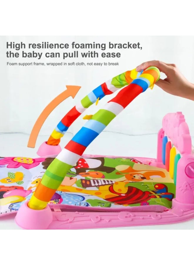 MiniMe Piano Frame Baby Activity & Kick Play Mat | 0–12 Months | Pink & Green & Yellow | High-Density Foam & Soft Polyester Fabric | Interactive Hanging Toys & Responsive Piano Keys - Image 3