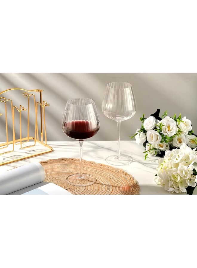 2pcs Multi-Capacity Crystal Glass for Red Wine, Highball, Bordeaux, Champagne - Vertical Striped Design for Party, Restaurant, Home Bar (2PCS/330ML) - Image 2