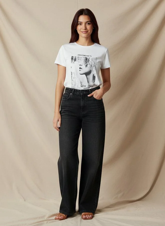 لي كوبر Lee Cooper Wide Leg Flexi Waist Jeans