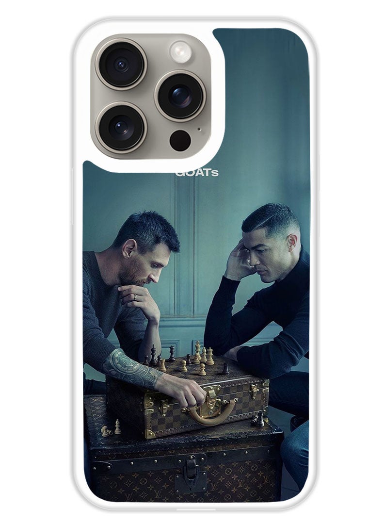 Theodor Protective Case Cover For APPLE IPHONE 15 Pro Messi & Ronaldo Chess (White Bumper) - Image 1